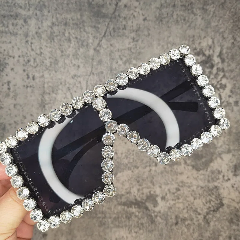 Women's Luxury UV400 Crystal Rhinestone Bling Gradient Shade Sunglasses