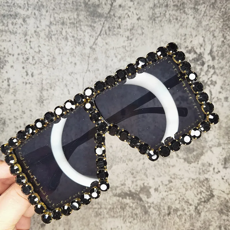 Women's Luxury UV400 Crystal Rhinestone Bling Gradient Shade Sunglasses