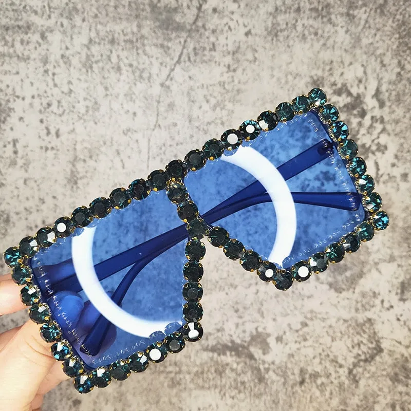 Women's Luxury UV400 Crystal Rhinestone Bling Gradient Shade Sunglasses