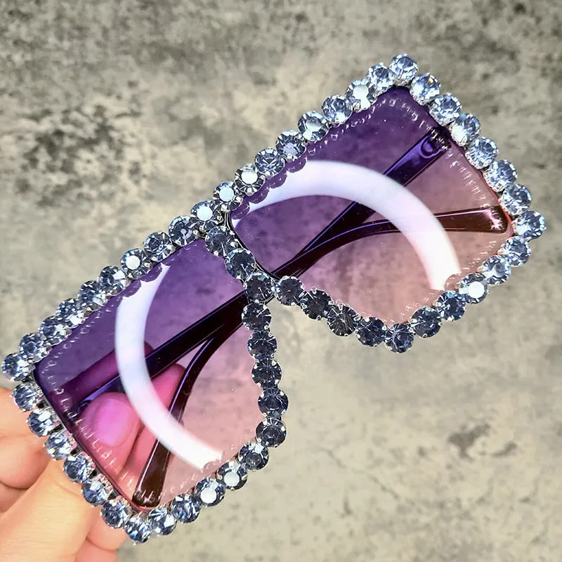 Women's Luxury UV400 Crystal Rhinestone Bling Gradient Shade Sunglasses