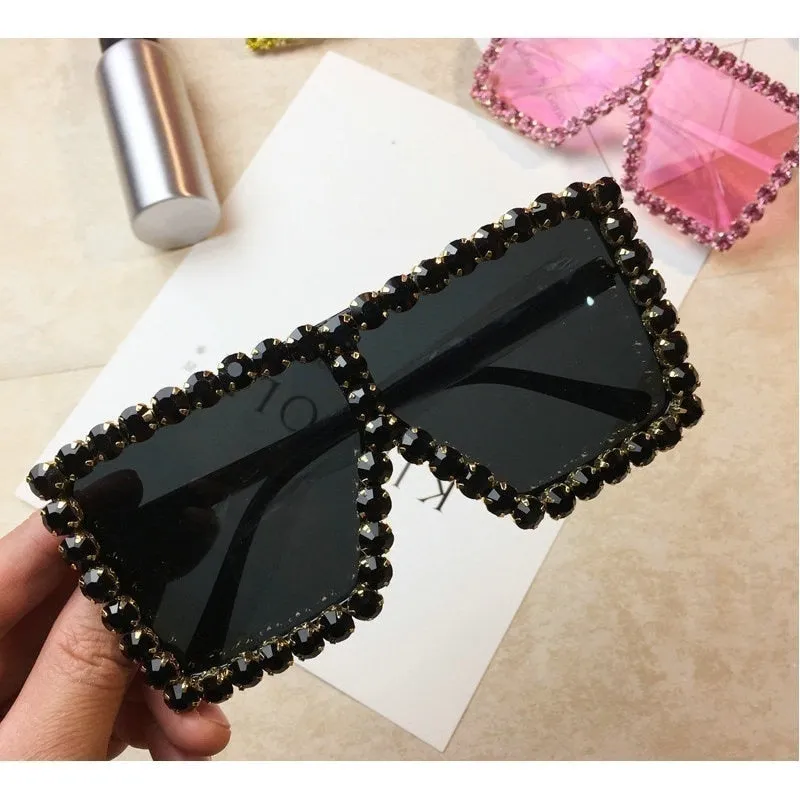 Women's Luxury UV400 Crystal Rhinestone Bling Gradient Shade Sunglasses