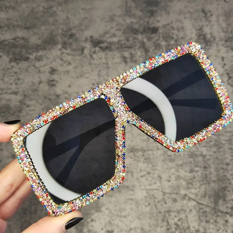Women's Luxury UV400 Crystal Rhinestone Bling Gradient Shade Sunglasses