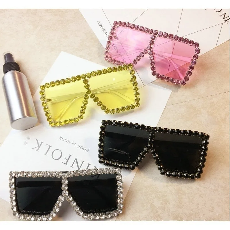 Women's Luxury UV400 Crystal Rhinestone Bling Gradient Shade Sunglasses