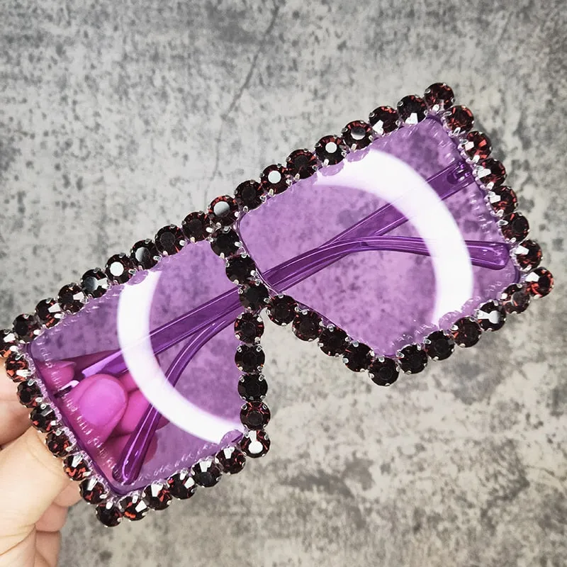Women's Luxury UV400 Crystal Rhinestone Bling Gradient Shade Sunglasses