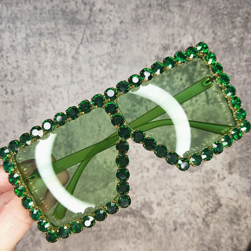 Women's Luxury UV400 Crystal Rhinestone Bling Gradient Shade Sunglasses
