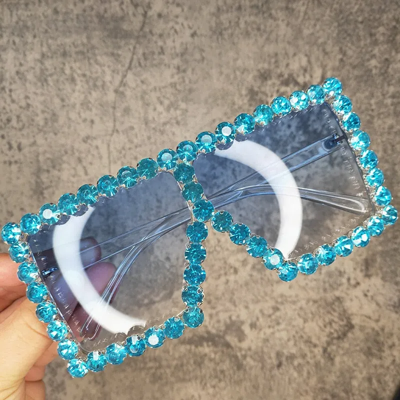 Women's Luxury UV400 Crystal Rhinestone Bling Gradient Shade Sunglasses