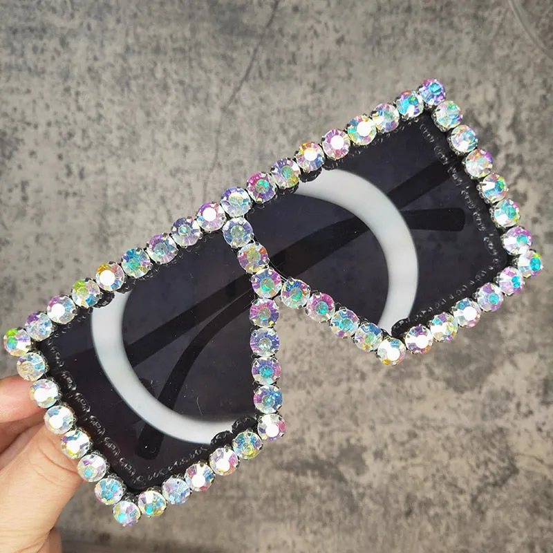 Women's Luxury UV400 Crystal Rhinestone Bling Gradient Shade Sunglasses
