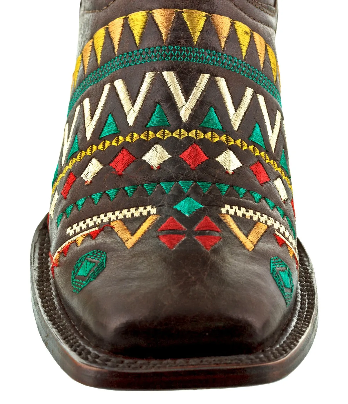 Women's Navajo Brown Embroidered Fashion Cowgirl Boots - Square Toe