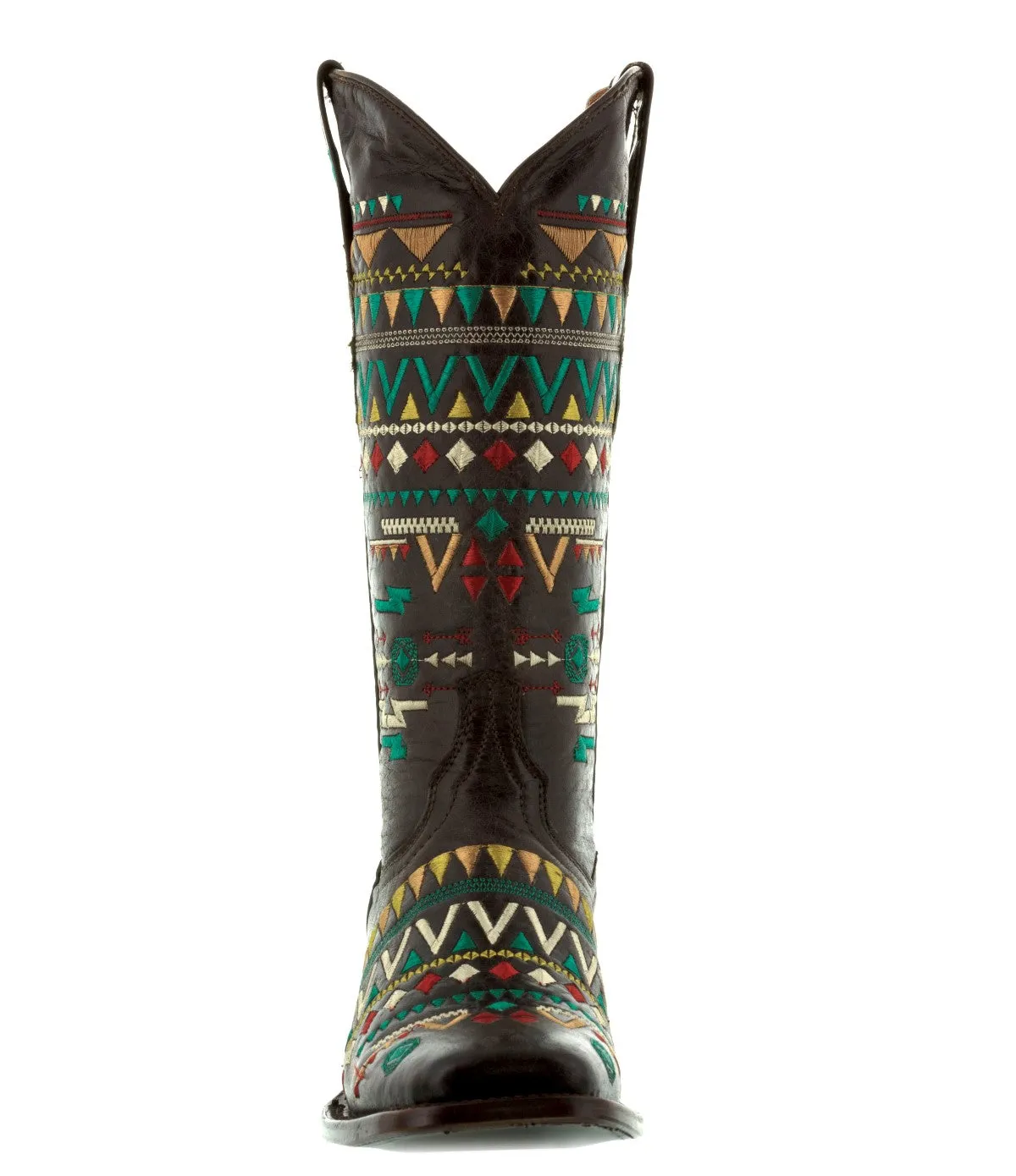 Women's Navajo Brown Embroidered Fashion Cowgirl Boots - Square Toe
