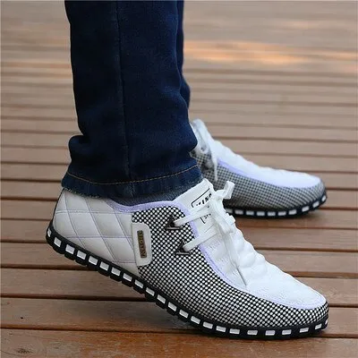 xiangtuibao   Men PU Leather Shoes Men's Casual Shoes Breathable Light Weight White Sneakers Driving Shoes Pointed Toe Business Men Shoes